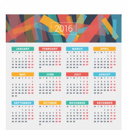 Календарь 2016 на белом фоне