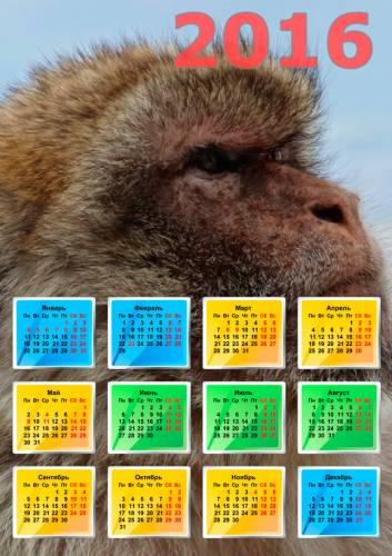 Календарь 2016 с обезьяной