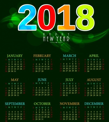 Календарь 2018 г на зеленом фоне