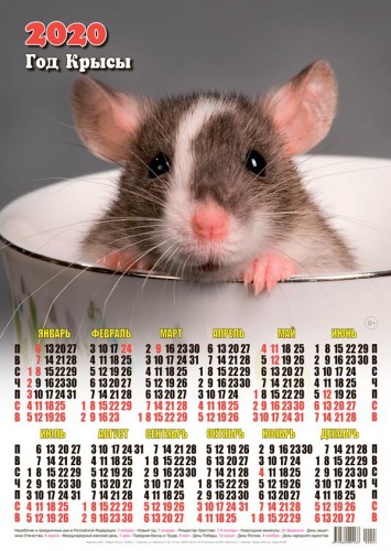 Календарь 2020 г. Год Крысы. Мышонок в чашке