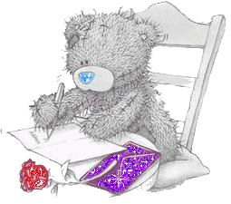 Медвежонок пишет письмо. Рядом роза